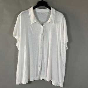 Eileen Fisher Shirt 3X Button Up 100% Organic Linen Slub Stretch Beachy Casual